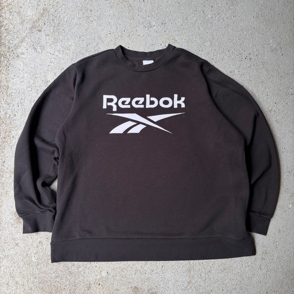Reebok Mens XL Black Graphic Logo Fleece Crewneck Pullover Sweatshirt RN117927